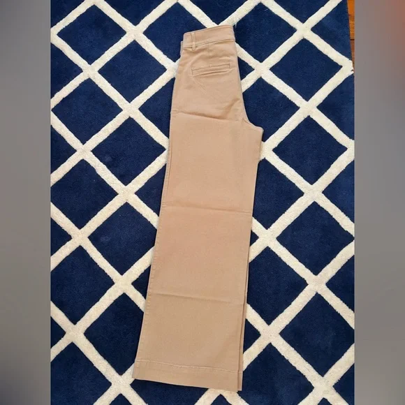 NEW LOFT Palmer Wide Leg Pants 4 Twill Beige Khaki Button Patch Pocket Trousers - Picture 4 of 6